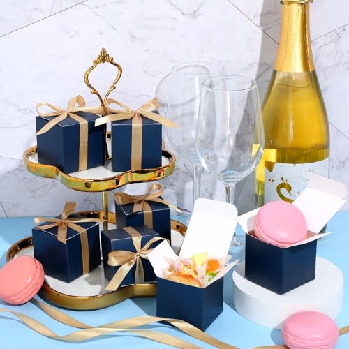 Jutom 100 Pcs Mini Favor Boxes Extra Small Candy Boxes Paper with Gold Ribbon for Christmas Thanksgiving Day Birthday Wedding Anniversary Supplies(2 x 2 x 2 Inch,Navy Blue) - Image 4