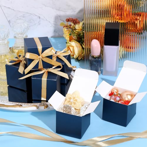 Jutom 100 Pcs Mini Favor Boxes Extra Small Candy Boxes Paper with Gold Ribbon for Christmas Thanksgiving Day Birthday Wedding Anniversary Supplies(2 x 2 x 2 Inch,Navy Blue) - Image 5