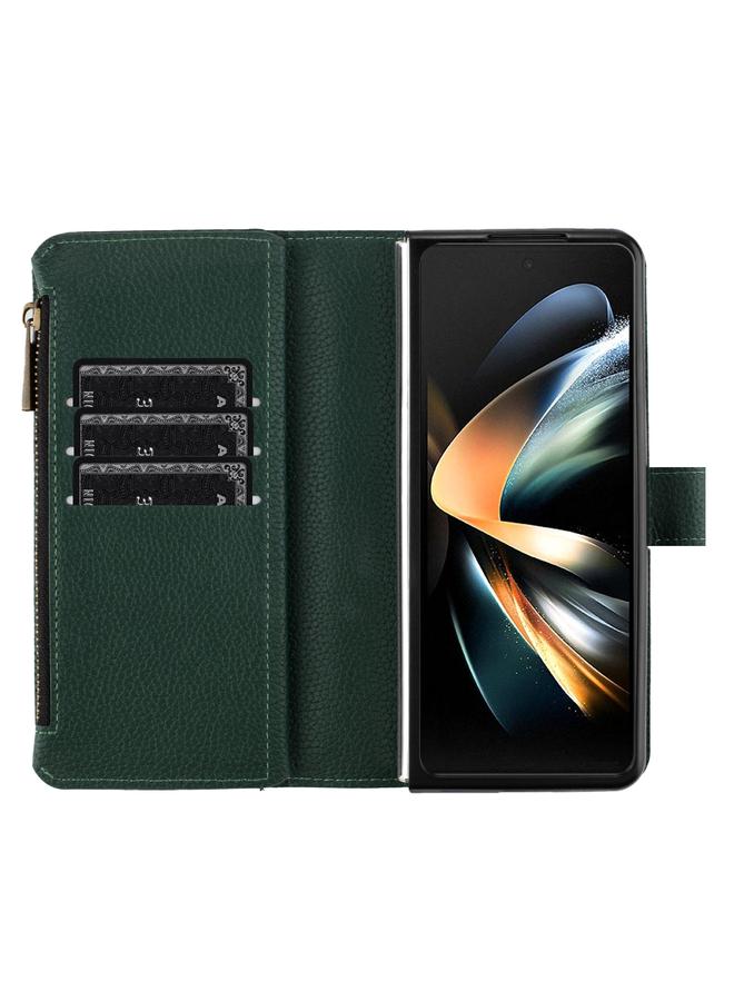 اس-توب جراب لهاتف Samsung Galaxy Z Fold3 من الجلد بسحاب وملمس الليتشي - Image 5