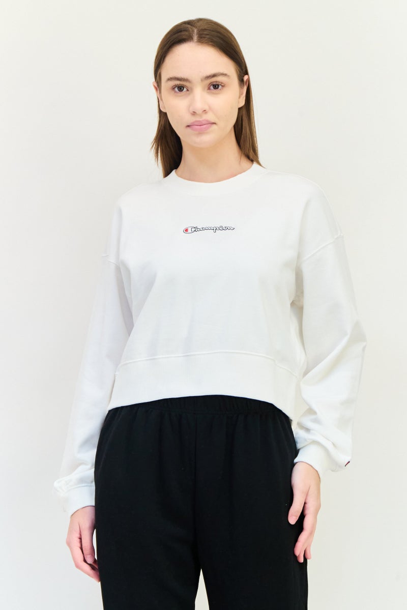 Champion Women Oversize Fit Long Sleeve Outdoor Crop Sweatshirt, White  - Image 1