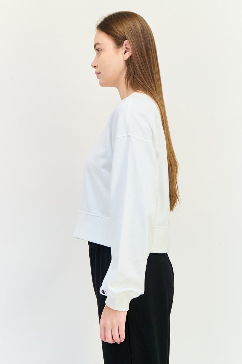 Champion Women Oversize Fit Long Sleeve Outdoor Crop Sweatshirt, White  - Image 2