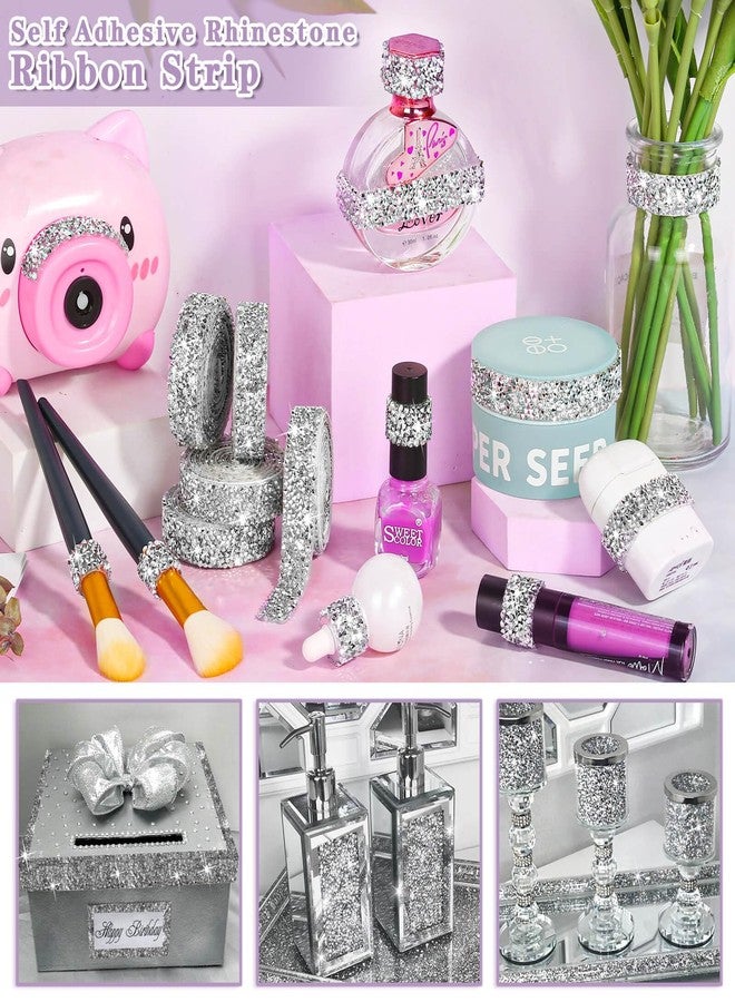 Tetutor 6 Rolls Self Adhesive Rhinestone Ribbons, Sliver Resin Rhinestone Strips, Diamond Crystal Rhinestone Ribbon Roll Stickers Glitter Bling Ribbons for Crafts Fabric Car - Image 5