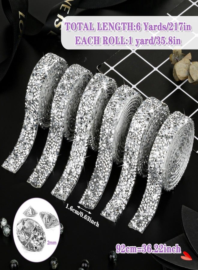 Tetutor 6 Rolls Self Adhesive Rhinestone Ribbons, Sliver Resin Rhinestone Strips, Diamond Crystal Rhinestone Ribbon Roll Stickers Glitter Bling Ribbons for Crafts Fabric Car - Image 2