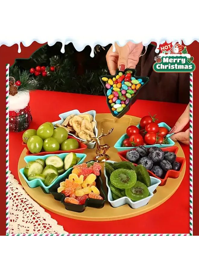 Multi Color 8 Grid Christmas Tree Tray Reusable Plastic Food Grade Snack Dessert Candy Display Plate For Holiday Party - Image 1