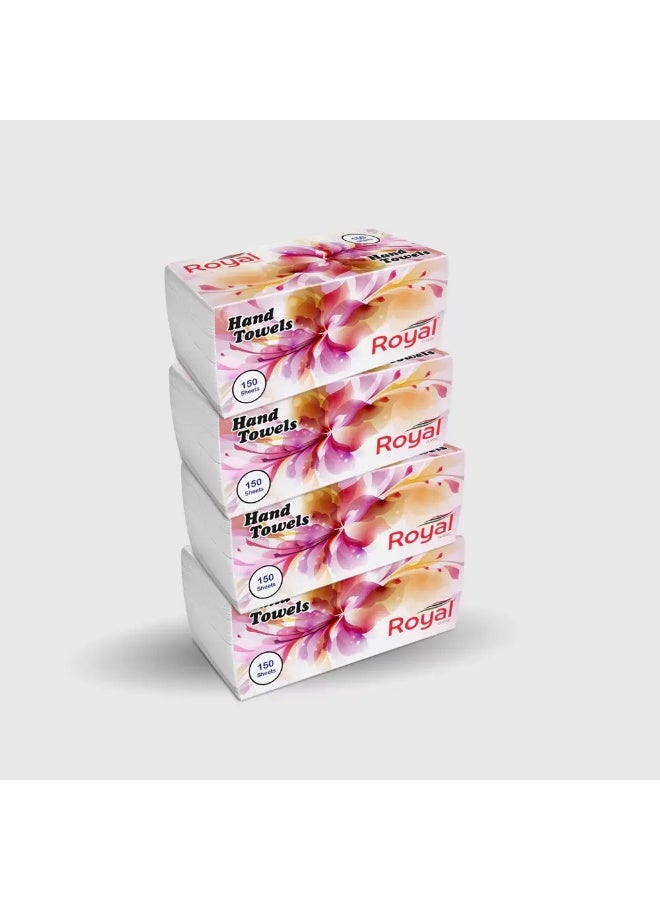 Royal Classic Royal Classic Super Absorbent And Strong Hand Towels White Tissue Paper- 4PcsX150 Sheets  - Image 1