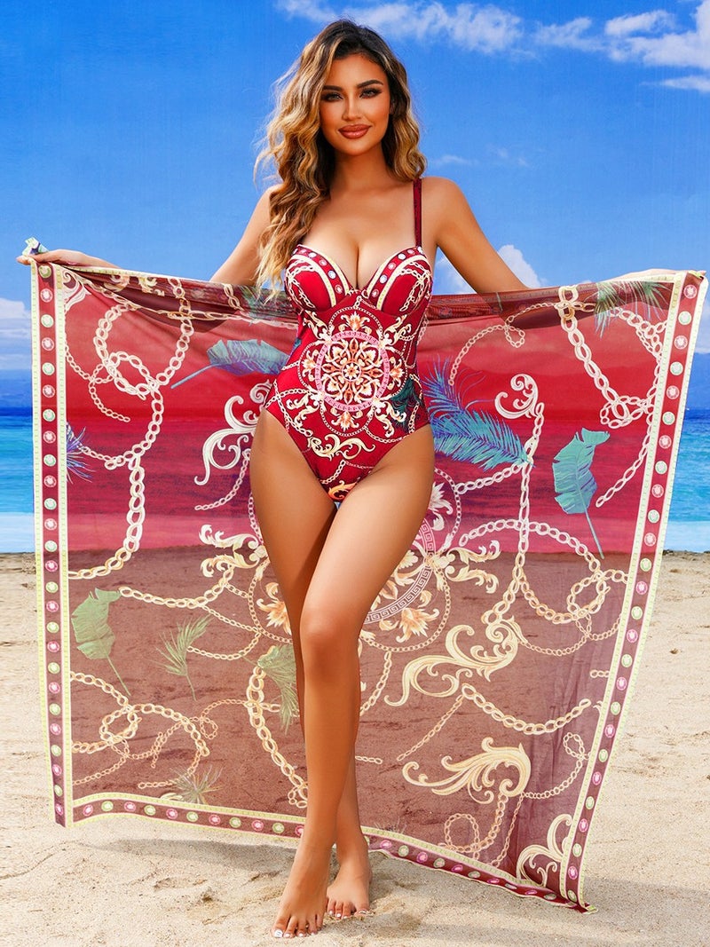 New One-Piece Mesh Printed Swimsuit Swimwear Hard Cup Bikini High Elasticity And - Image 2