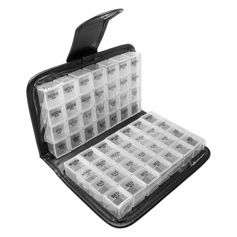 Same Style Black Leather Bag Large Capacity 7-Day Pill Box Double-Sided Color 56 Grid Tablet Storage Leather Bag Pill Box - Image 3