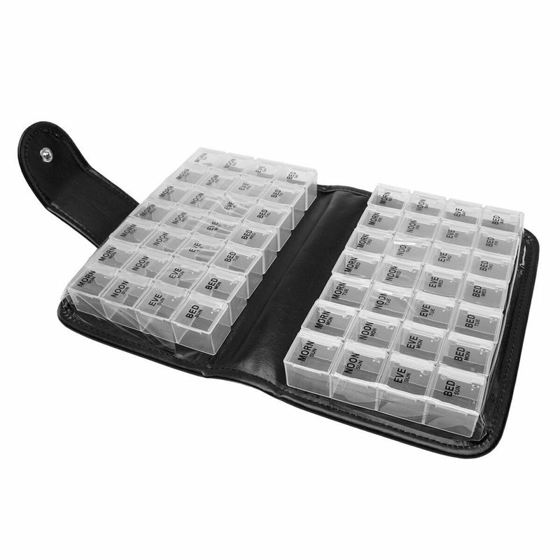 Same Style Black Leather Bag Large Capacity 7-Day Pill Box Double-Sided Color 56 Grid Tablet Storage Leather Bag Pill Box - Image 5