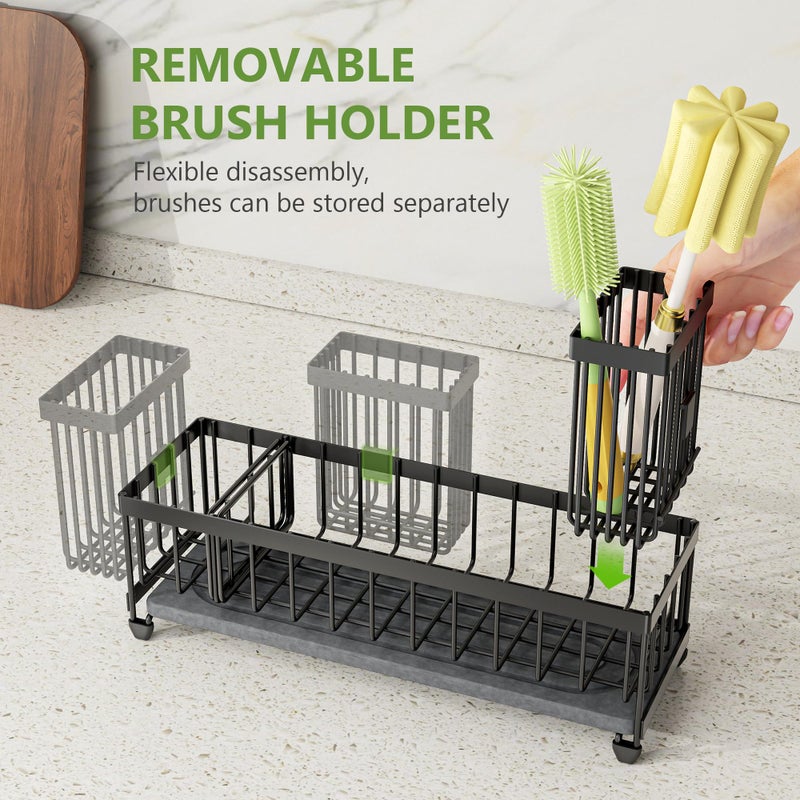 Cisily Extra Large Sink Caddy Organizer with Drying Stone, Black Sponge Holder for Kitchen, Dish Brush Holder for Countertop, Kitchen Decor Storage and Essentials - Image 5