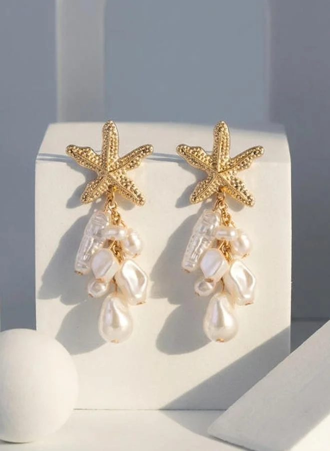 Take Two  Gold Starfish Pearl Dangle Earrings for Women | Best Price UAE