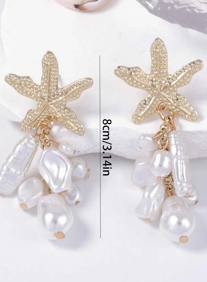 Take Two  Gold Starfish Pearl Dangle Earrings for Women | Best Price UAE