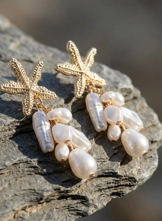 Take Two  Gold Starfish Pearl Dangle Earrings for Women | Best Price UAE