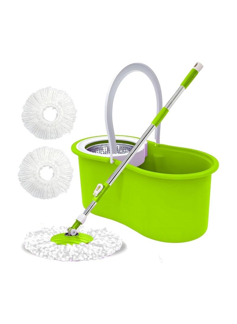 Premium Spin Mop & Bucket Set – 5.8L with Stainless Steel Wringer, 360° Rotating Head, Telescopic Handle & 2 Microfiber Refills – Hands-Free Wringing for Easy Cleaning (Green) - Image 1