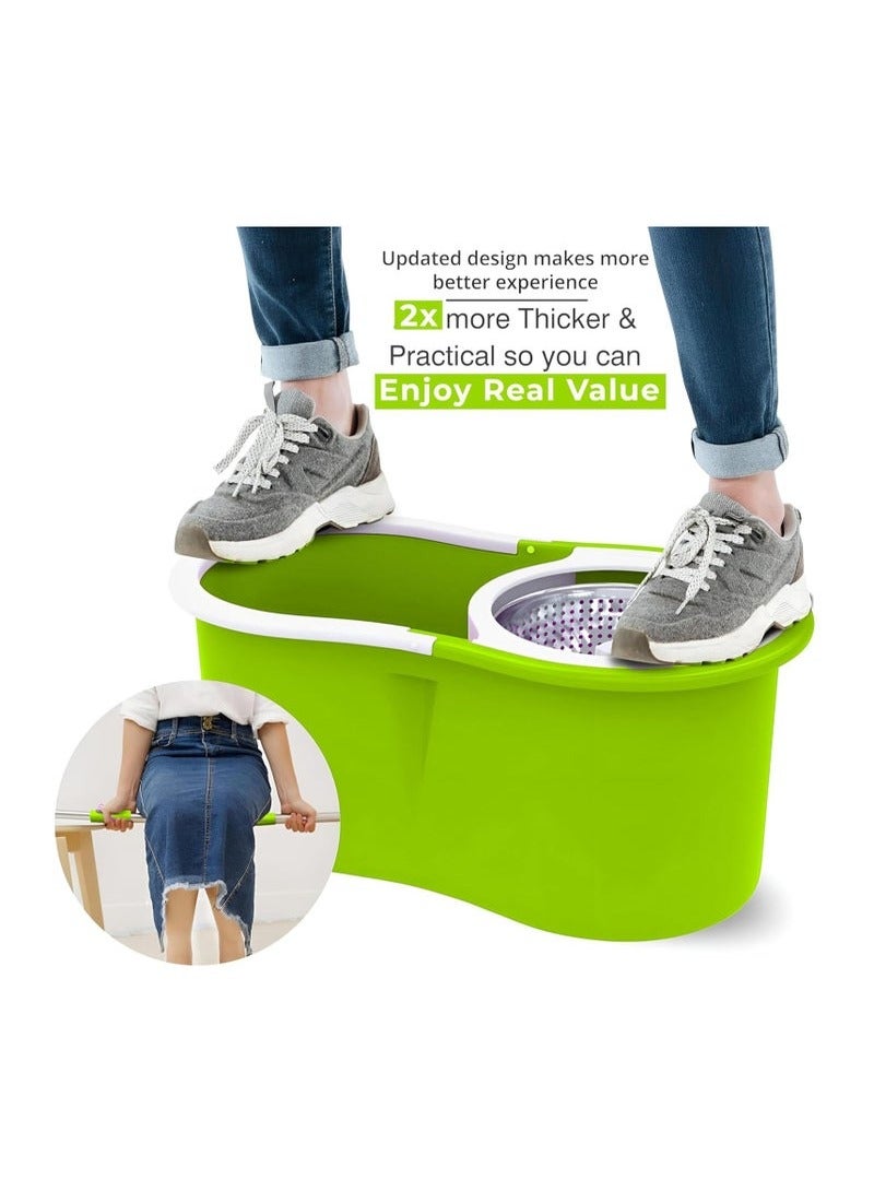 Premium Spin Mop & Bucket Set – 5.8L with Stainless Steel Wringer, 360° Rotating Head, Telescopic Handle & 2 Microfiber Refills – Hands-Free Wringing for Easy Cleaning (Green) - Image 3
