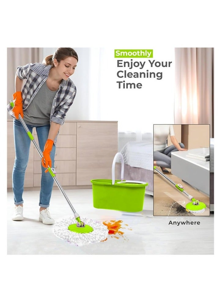 Premium Spin Mop & Bucket Set – 5.8L with Stainless Steel Wringer, 360° Rotating Head, Telescopic Handle & 2 Microfiber Refills – Hands-Free Wringing for Easy Cleaning (Green) - Image 4