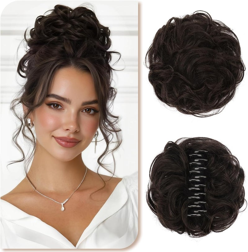 SOFEIYAN Claw Clip Messy Bun 100% Human Hair Buns Curly Hairpieces with Clip Real Hair Chignon Tousled Updo Scrunchie Hairpiece with Clips Hair Accessories for Women-2/4# - Image 1