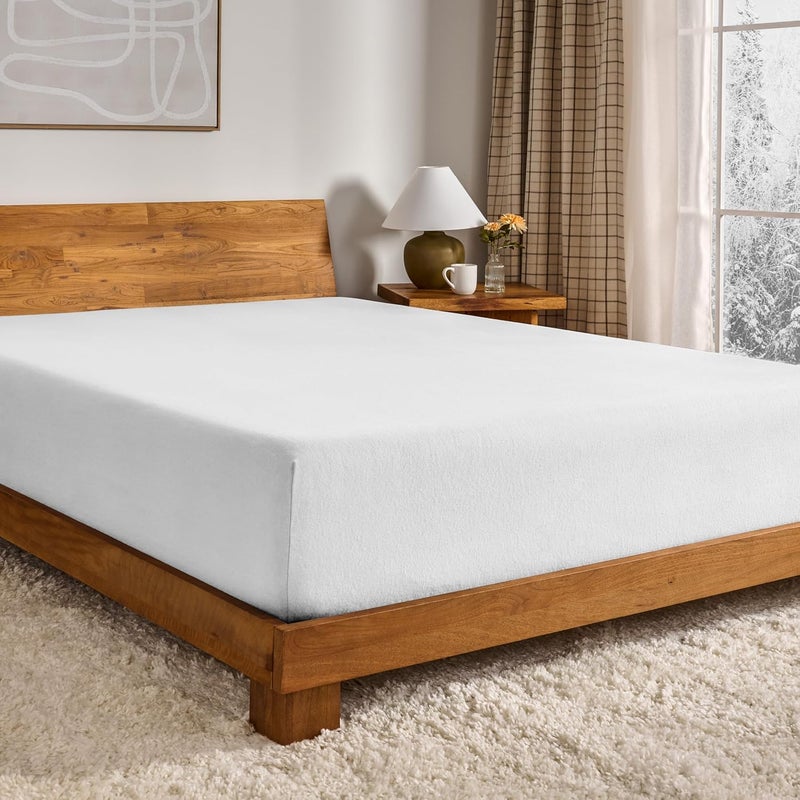 Bare Home شيت مفروشات كينغ من بار هوم - 100% قطن، ناعم كالمخمل، ثقيل الوزن، بجيب عميق، أبيض - Image 1