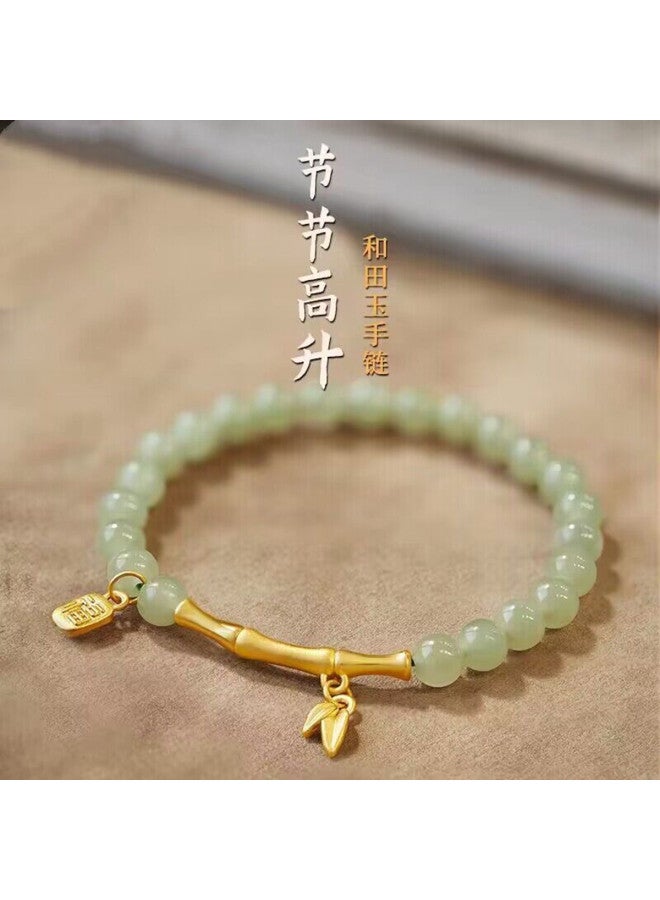 DP Natural Hetian Jade Bead Bracelet - "rising Higher With Each Step" Auspicious Pendant Original Gemstone Gift Bracelet - Image 3