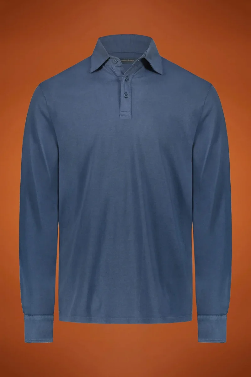 Doppelganger Blue Men's long sleeve polo shirt 100% cotton regular fit - Blue for Men | Best Price UAE