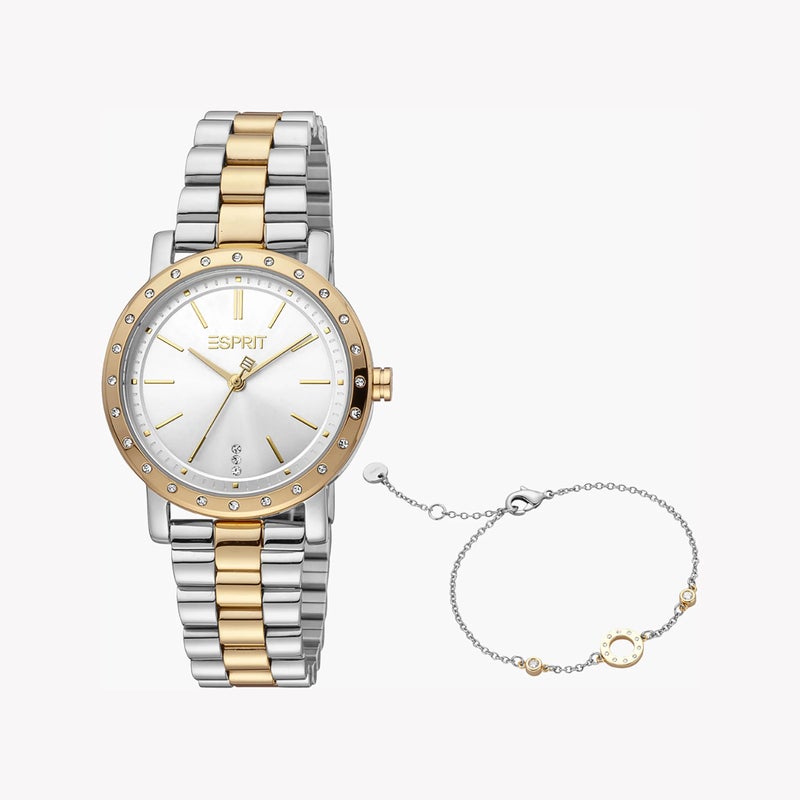 ESPRIT Women's Silver & Gold Stainless Steel Watch, Silver Dial|ES1L298M0085 - Image 1