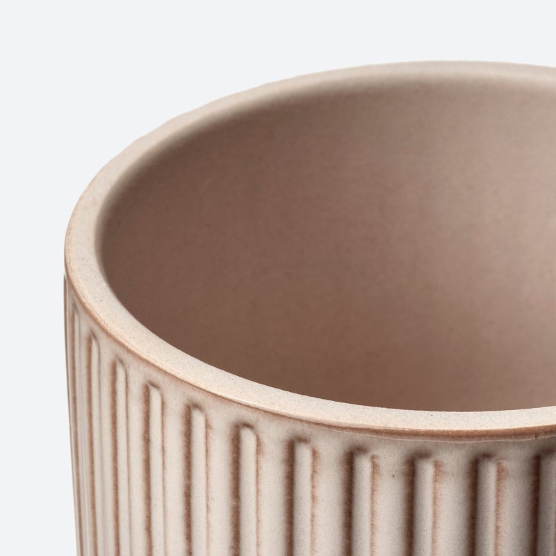 Baitique Plant Pot, In/Outdoor Stoneware, Beige Ribbed, 9 cm - Image 4