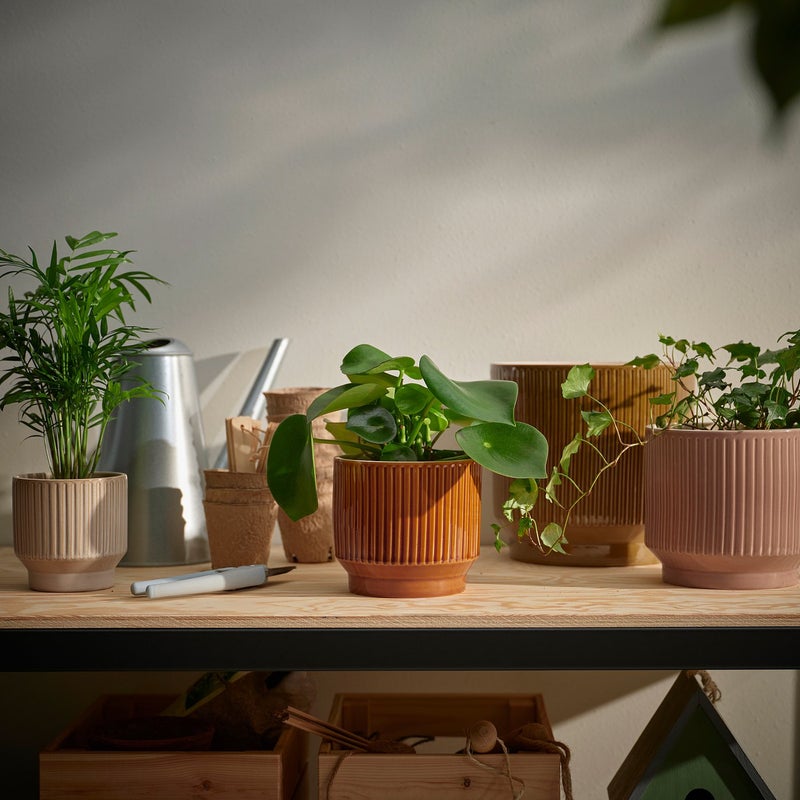 Baitique Plant Pot, In/Outdoor Stoneware, Beige Ribbed, 9 cm - Image 5