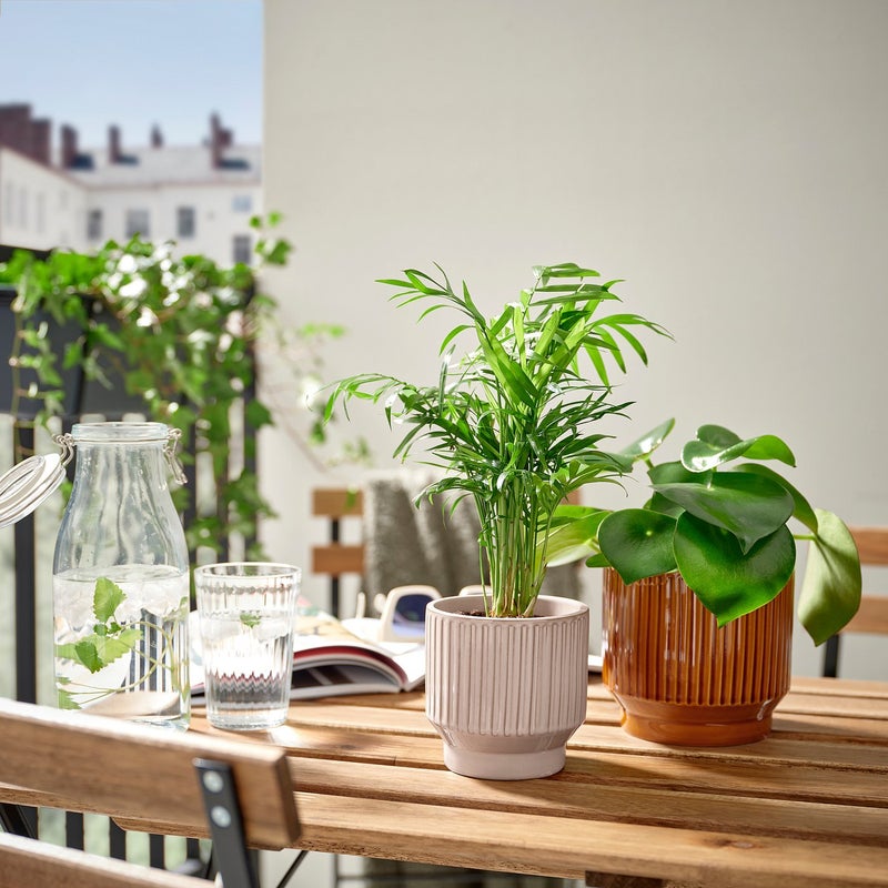 Baitique Plant Pot, In/Outdoor Stoneware, Beige Ribbed, 9 cm - Image 3