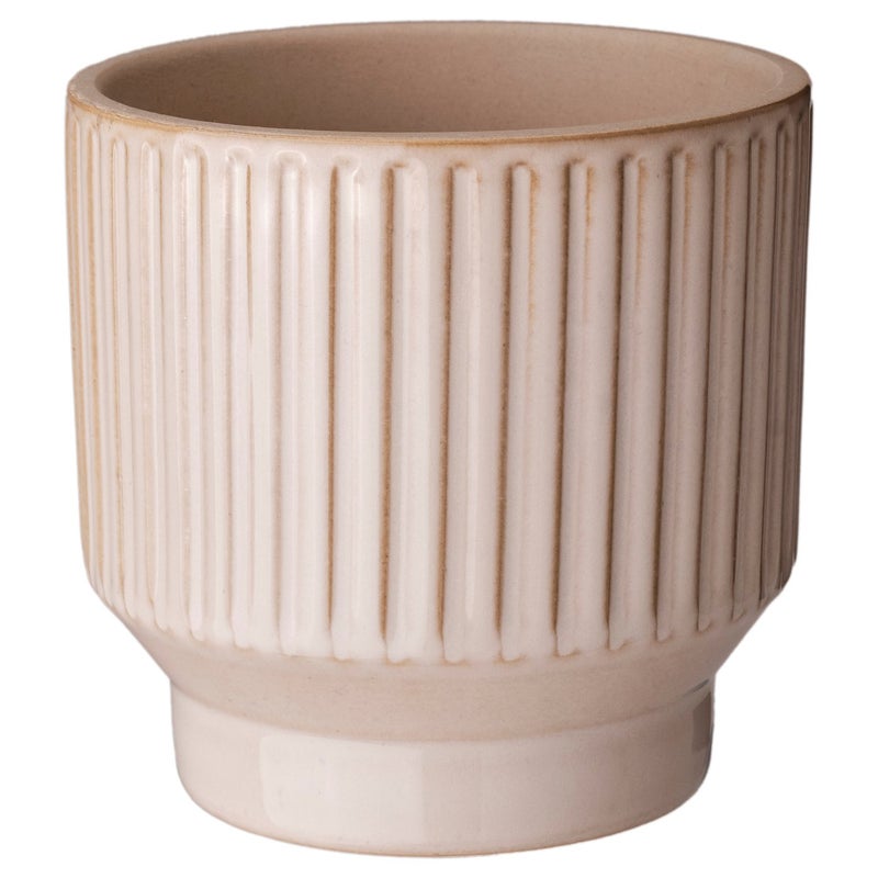 Baitique Plant Pot, In/Outdoor Stoneware, Beige Ribbed, 9 cm - Image 1