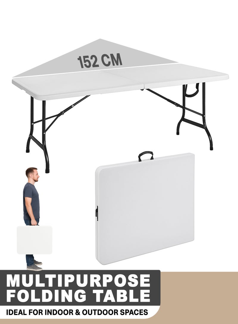 R.VIHAN Multipurpose Rectangle 152cm Centre Folding Camping Table Heavy-Duty Plastic Tabletop with Aluminium Frame Lightweight Foldable Desk Portable Collapsible Trestle For Indoor Computer Gaming Outdoor Picnics Hiking Fishing Barbecue Party Kitchen Home Bedroom Balcony Dining Living Room Garden Patio BBQ Tables Office Conference Rooms & Events School Classroom Student Study - Image 1
