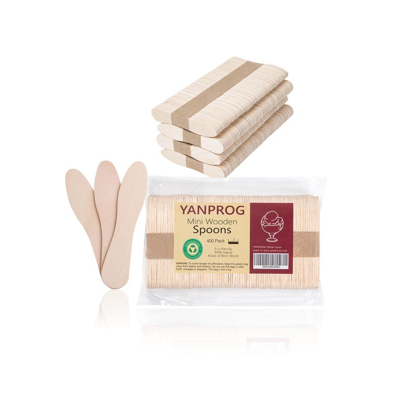 YANPROG Mini Wooden Spoons Small Tasting Spoons 3"" Ice Cream Spoon 400Pcs  Natural Birch Biodegradable Compostable Wooden Cutlery for Parties  weddings - Image 1