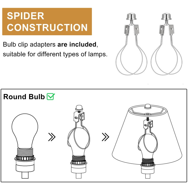Seaside Village Small Rattan Lamp Shades Set of 2, Boho Lamp Shades for Table Lamps, 5.5" Top x 10" Bottom x 6.6" High, Wicker Lampshade Replacement for Bedroom, Hand Woven, Spider, Bulb Clip Adapters Included - Image 4
