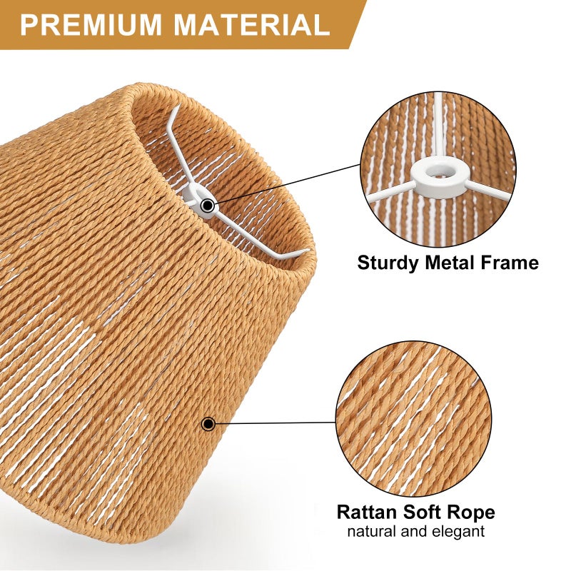 Seaside Village Small Rattan Lamp Shades Set of 2, Boho Lamp Shades for Table Lamps, 5.5" Top x 10" Bottom x 6.6" High, Wicker Lampshade Replacement for Bedroom, Hand Woven, Spider, Bulb Clip Adapters Included - Image 2