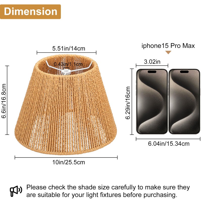 Seaside Village Small Rattan Lamp Shades Set of 2, Boho Lamp Shades for Table Lamps, 5.5" Top x 10" Bottom x 6.6" High, Wicker Lampshade Replacement for Bedroom, Hand Woven, Spider, Bulb Clip Adapters Included - Image 3
