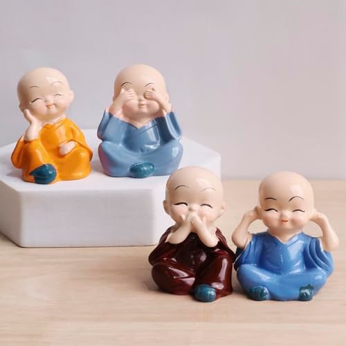 Shubhanjali Baby Monk Statue (Set of 4) | Mini Showpieces Figurines for Office Desk Decor & Car Dashboard Decoration | Vastu Decorative Showpiece for Home Decor Living Room | Ideal for Housewarming Gift - Image 1
