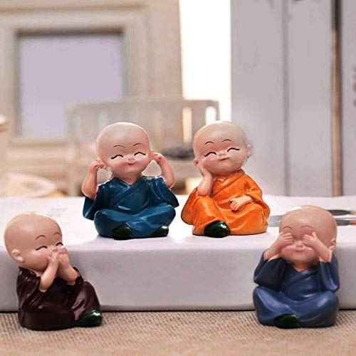 Shubhanjali Baby Monk Statue (Set of 4) | Mini Showpieces Figurines for Office Desk Decor & Car Dashboard Decoration | Vastu Decorative Showpiece for Home Decor Living Room | Ideal for Housewarming Gift - Image 4