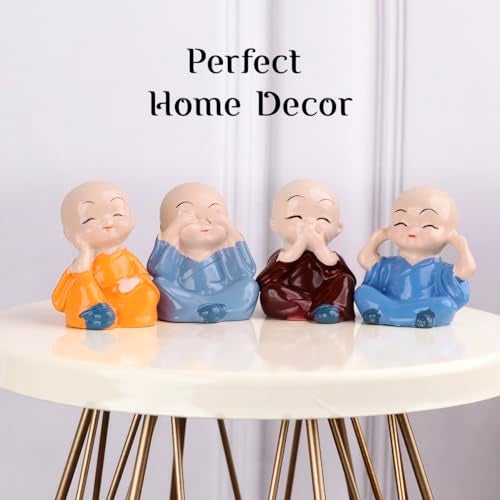 Shubhanjali Baby Monk Statue (Set of 4) | Mini Showpieces Figurines for Office Desk Decor & Car Dashboard Decoration | Vastu Decorative Showpiece for Home Decor Living Room | Ideal for Housewarming Gift - Image 3