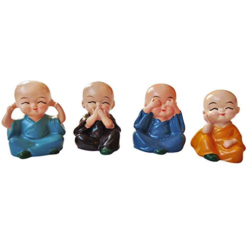 Shubhanjali Baby Monk Statue (Set of 4) | Mini Showpieces Figurines for Office Desk Decor & Car Dashboard Decoration | Vastu Decorative Showpiece for Home Decor Living Room | Ideal for Housewarming Gift - Image 5