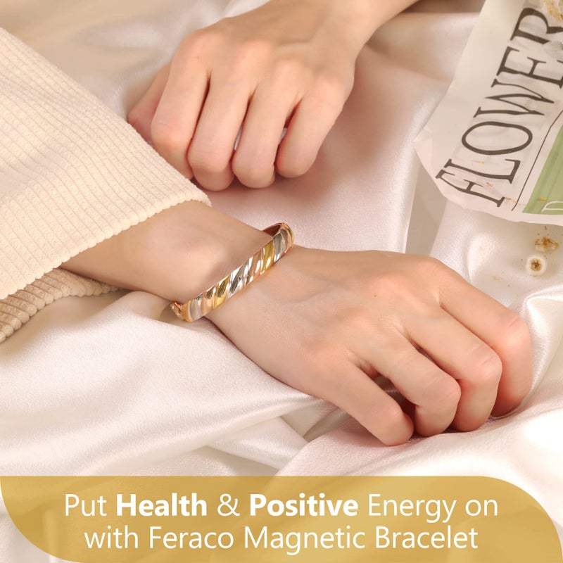 Feraco Copper Magnetic Bracelet for Women, Fashionable Braided Cuff Bangle with 3500 Gauss Magnets, 99.99% Pure Copper Jewelry Gifts - Image 2