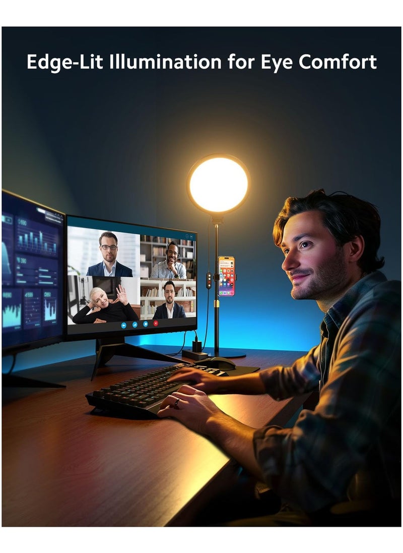 10.5'' Full Screen Ring Light With Stand for Zoom Meetings, 360° Rotate Zoom Lighting for Computer Video Conference Light Desk Light,LED Lighting with Phone Holder for Live Streaming, Video Call