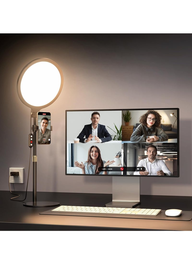 10.5'' Full Screen Ring Light With Stand for Zoom Meetings, 360° Rotate Zoom Lighting for Computer Video Conference Light Desk Light,LED Lighting with Phone Holder for Live Streaming, Video Call