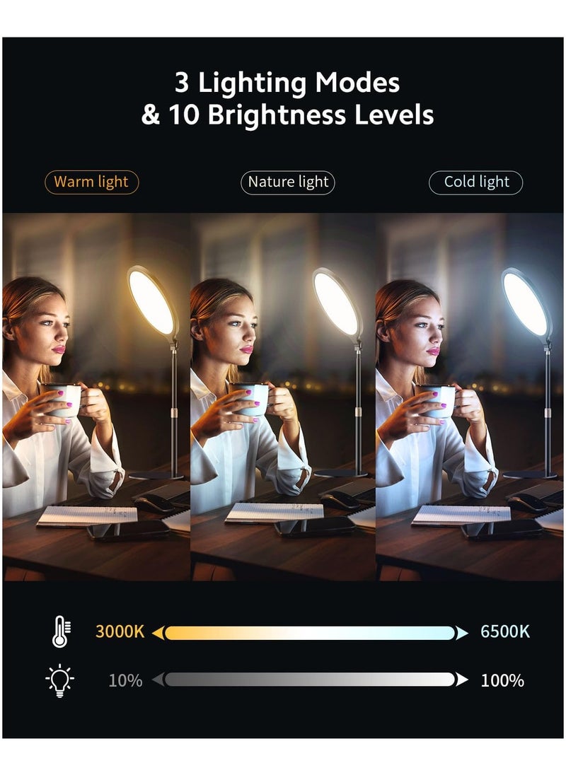 10.5'' Full Screen Ring Light With Stand for Zoom Meetings, 360° Rotate Zoom Lighting for Computer Video Conference Light Desk Light,LED Lighting with Phone Holder for Live Streaming, Video Call