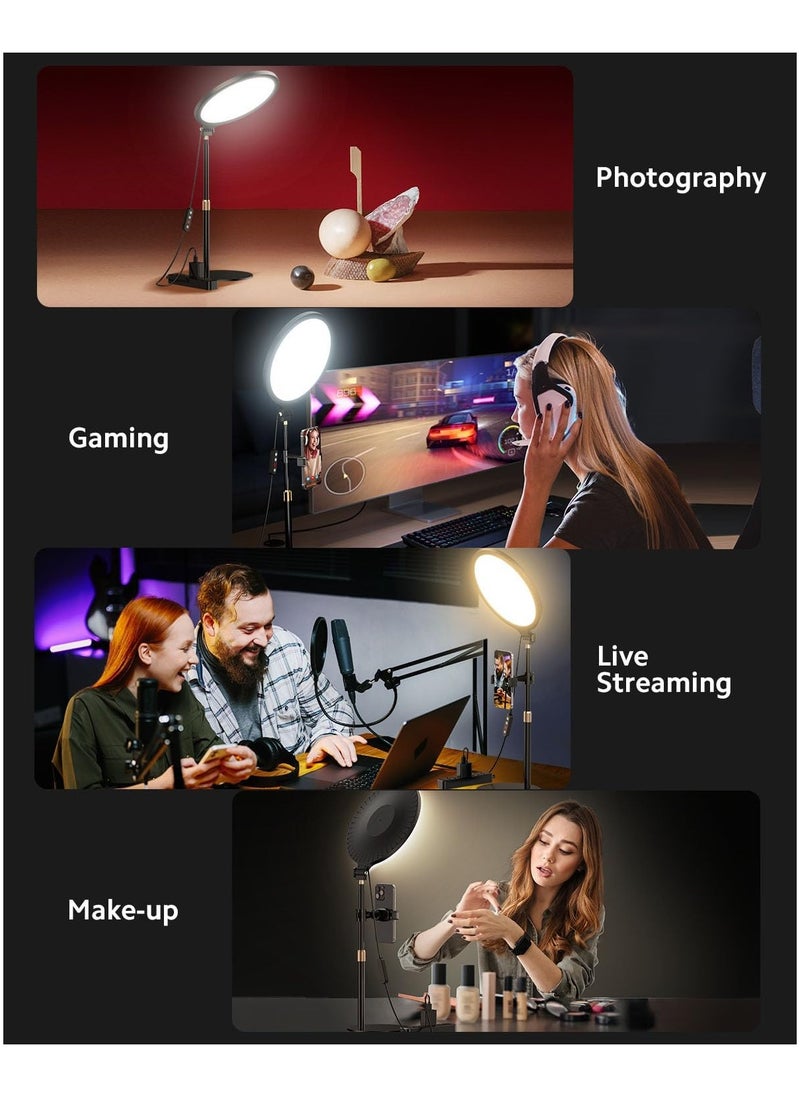 10.5'' Full Screen Ring Light With Stand for Zoom Meetings, 360° Rotate Zoom Lighting for Computer Video Conference Light Desk Light,LED Lighting with Phone Holder for Live Streaming, Video Call