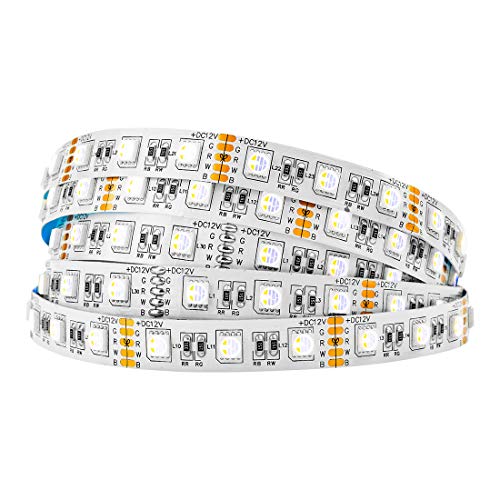 BTF-LIGHTING 5050 RGBW RGB+Warm White(2700K-3000K) 4 Colors in 1 LED Tape Light DC12V 5m 16.4ft 60LED/m Multi-Colored IP30 White 12mm PCB for Bedroom Kitchen Home Decoration(No Adapter or Controller) - Image 1