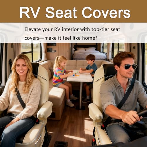 BeadChica 2 Pack RV Seat Covers for Captains Chairs,Motorhome Seat Covers for Class-A RV Seat with Arm Rest Covers (Black & Beige) - Image 3