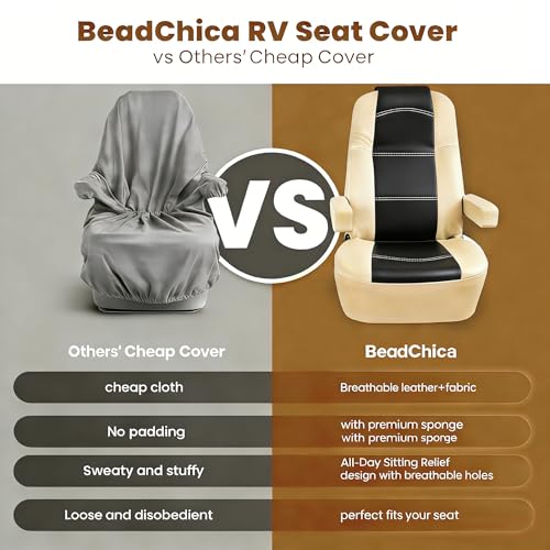 BeadChica 2 Pack RV Seat Covers for Captains Chairs,Motorhome Seat Covers for Class-A RV Seat with Arm Rest Covers (Black & Beige) - Image 4