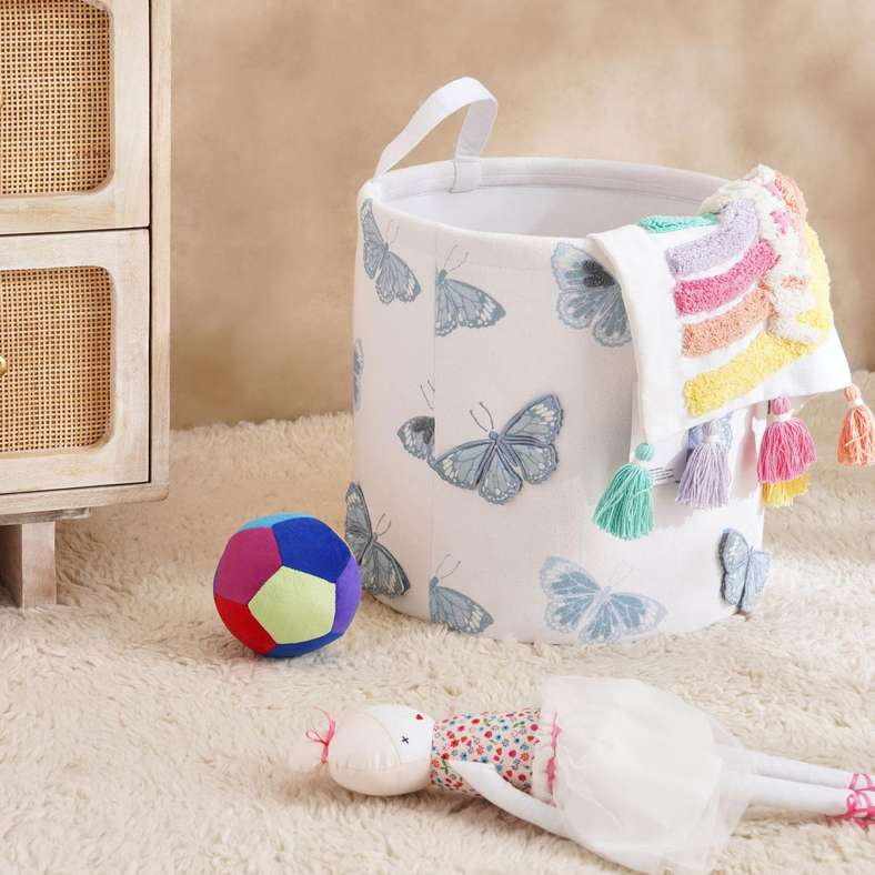Pan Home سلة تخزين قماشية بتصميم فراشة زرقاء للأطفال