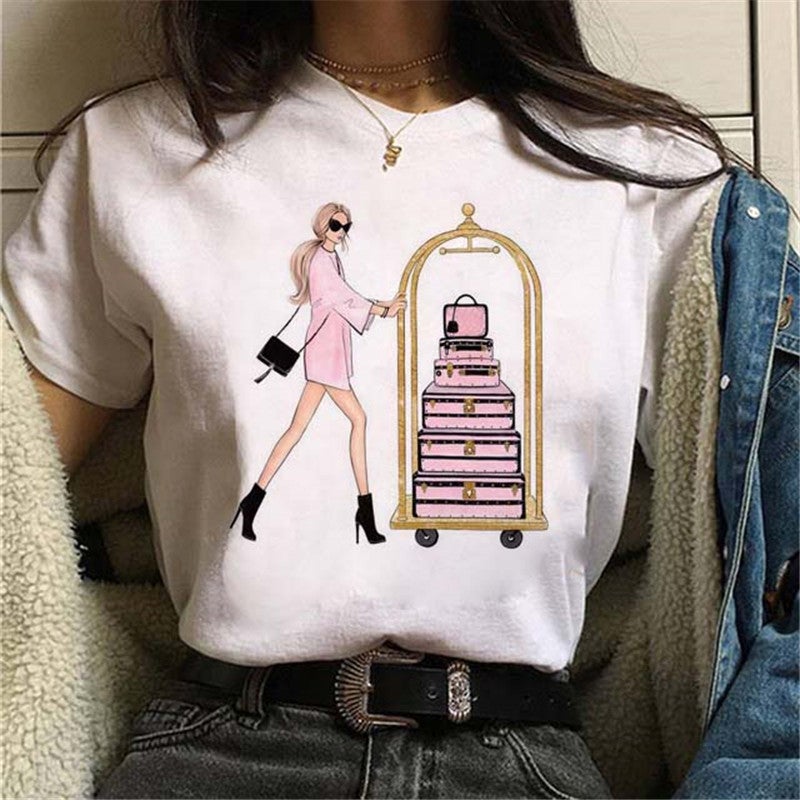 [Same day] cross-border supply of T-shirt printed T-shirt women's short-sleeved women's clothing - Image 1