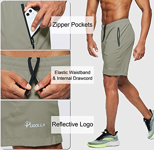 Pudolla Men's Workout Running Shorts Lightweight Gym Athletic Shorts for Men with Zipper Pockets (Aloe Green X-Large) - Image 4