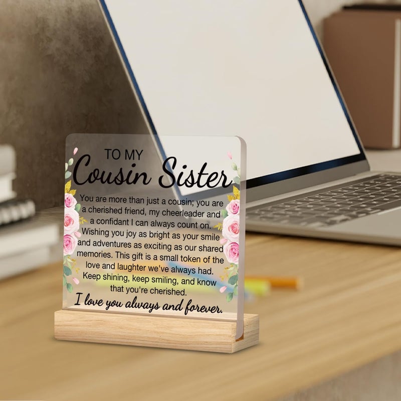 ZOSAN Best Cousin Gifts for Women Girl, to My Cousin Sister Gifts Clear Desk Decorative Sign - Image 3
