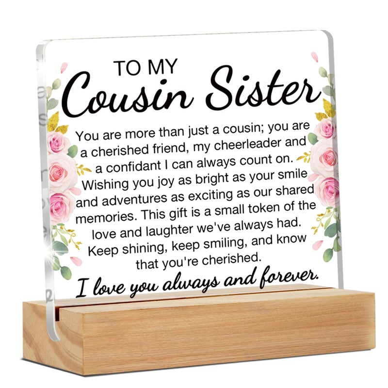 ZOSAN Best Cousin Gifts for Women Girl, to My Cousin Sister Gifts Clear Desk Decorative Sign - Image 1